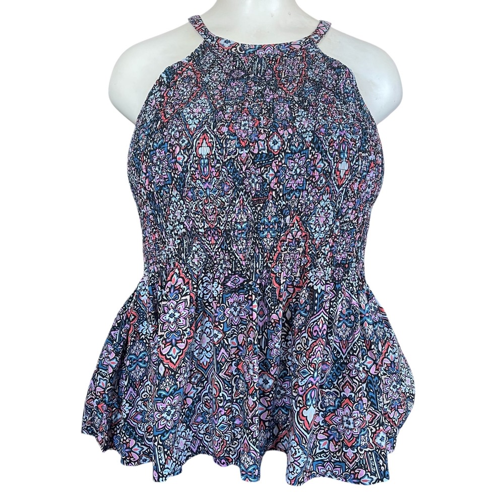 Torrid Womens Plus Size 1 Smocked Peplum Halter Top Paisley Boho Multicolor‎ 1XL